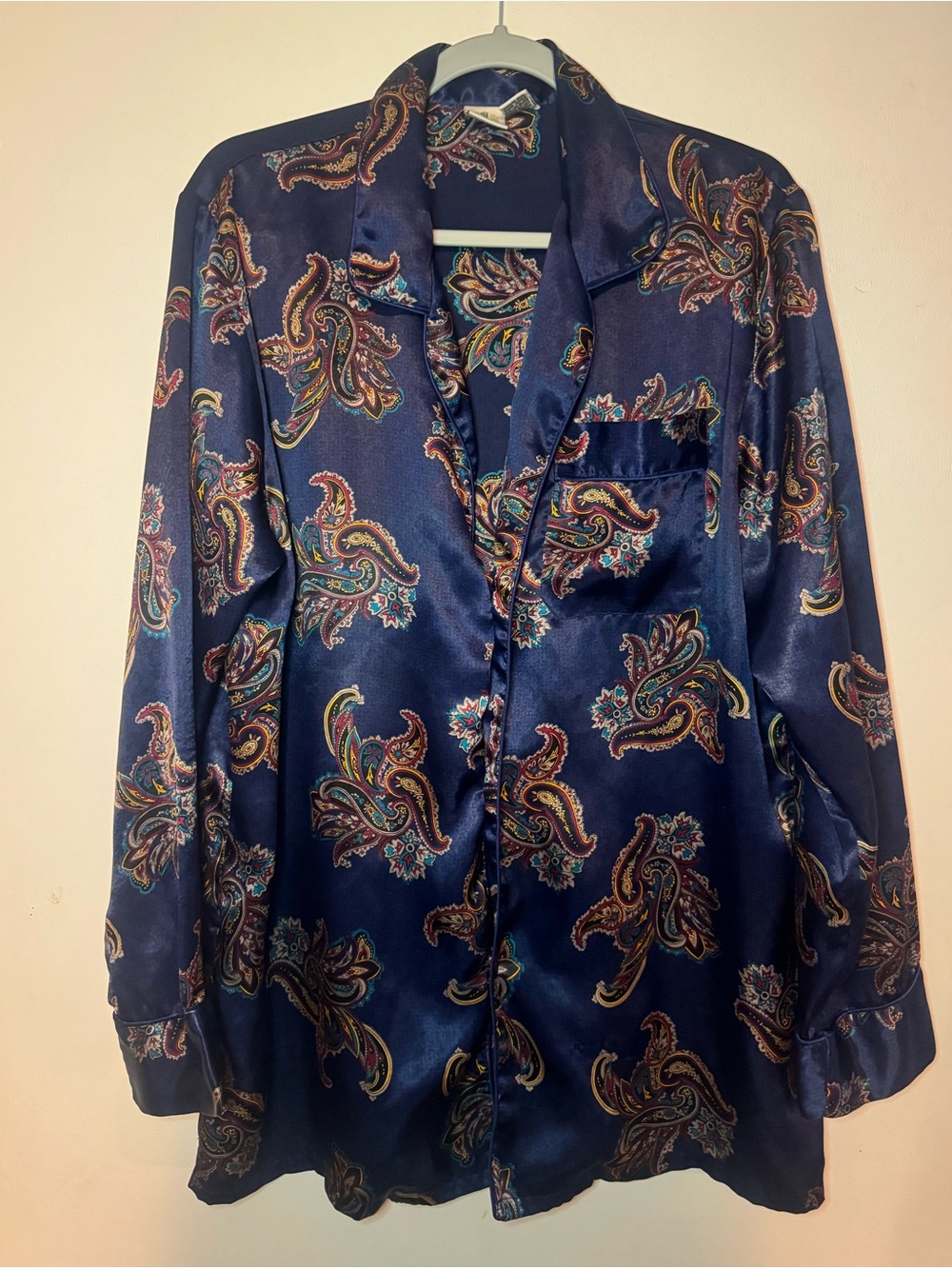 Silky Navy Paisley Button Up Top